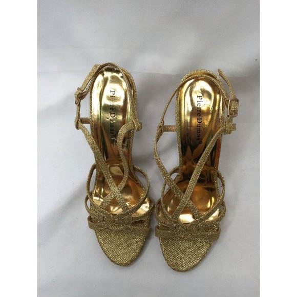 Pierre Dumas Heels Women Size 8.5 Gold Glitter Slingback High Heel Dress Sandals - Picture 2 of 9